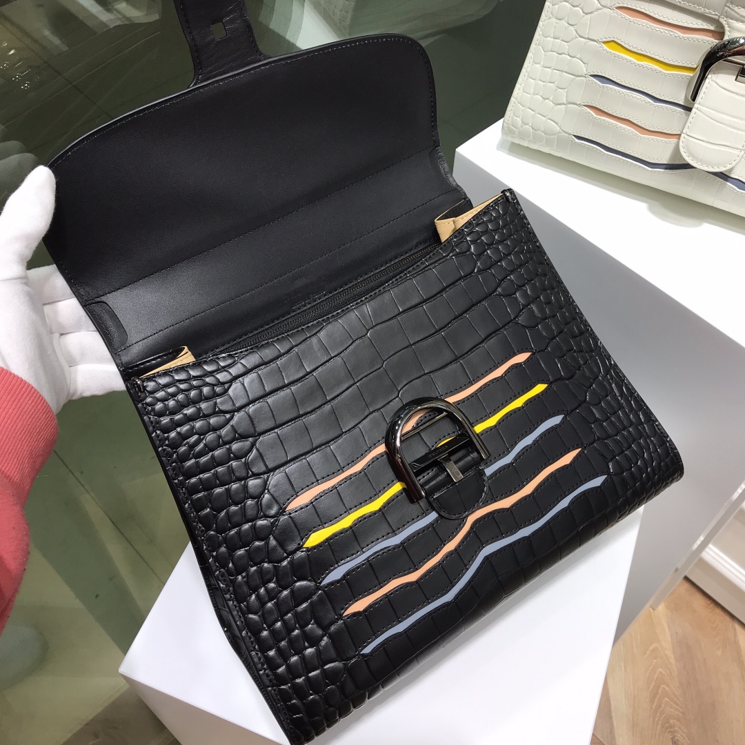 델보 브리앙 MM 크로커다일 토트백 블랙